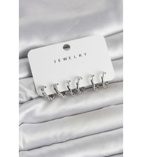 Gümüş Renk Pirinç Kemik Model 3 Çift Kadın Küpe Seti 5886 - SSSSSS7674-5621