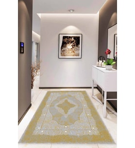 Sarı Klasik Göbekli Kaymaz Tabanlı Dekoratif Halı MK27 - 100 x 160 cm