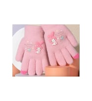 Petityu Pembe Örme Yumuşacık Sıcacık Eldiven Hello Kitty- My Melody - Pembe Parmak Ucu Detay 3-8 yaş