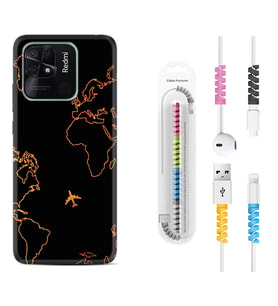 Xiaomi Redmi Note 7 8 9 Pro 10 2022 10 Pro 10S Kılıf Kablo Koruma Spiral Silikon Harita ve Uçak 1777