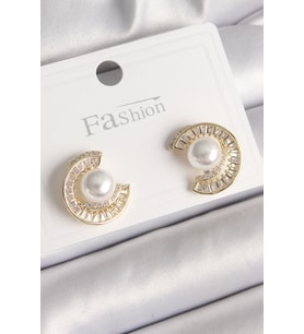 Pirinç Gold Renk Zirkon Taşlı Salyangoz Model İnci Detay Kadın Küpe 5886 - SSSSSS4599-1371
