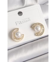 Pirinç Gold Renk Zirkon Taşlı Salyangoz Model İnci Detay Kadın Küpe 5886 - SSSSSS4599-1371