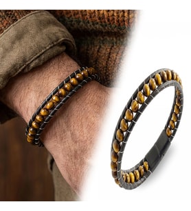 Moncuk Design 6mm Kaplangözü Deri Kordon ve Çelik Erkek Bileklik 33512B2D6M16