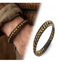 Moncuk Design 6mm Kaplangözü Deri Kordon ve Çelik Erkek Bileklik 33512B2D6M16