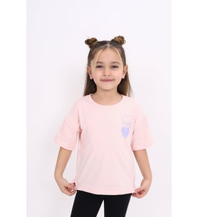 Toontoy Kız Çocuk Baskılı Tişört (Pudra)