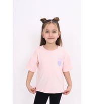 Toontoy Kız Çocuk Baskılı Tişört (Pudra)