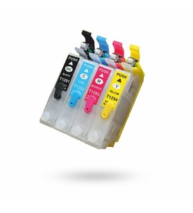 Photo Print® T1291 Uyumlu Yüksek Kapasite T1291-1294 Dolabilen Tıpalı Tam Dolu Dolan Muadil Kartuş Seti+100ml Mürekkep Seti (Çok Renkli)