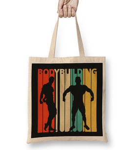 Bodybuilding Silhouette Retro Design Bez Çanta Uzun Saplı