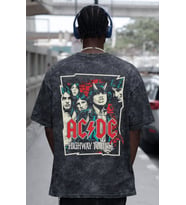AC DC Rock Metal Müzik Grubu Sırt Baskılı Unisex Oversize Eskitme Yıkamalı Tişört