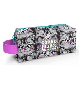 Coral High Gri Kedi Tek Bölmeli Kalemlik - Kız Çocuk Kalem Çantası
