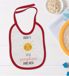 BK Kids Kişiye Özel Daddy's Little Sunshine Tasarımlı Kırmızı Bebek Mama Önlüğü-1