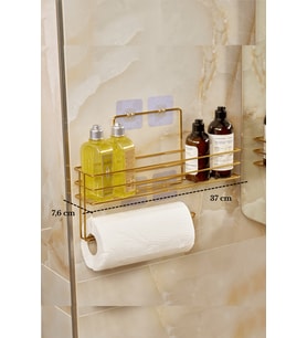 Altın Renk Modern Banyo Rafı  Çok Amaçlı Yapışkanlı Duş Organizer ve Kağıt Havluluk