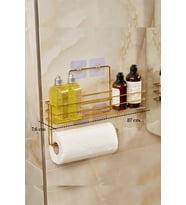 Altın Renk Modern Banyo Rafı  Çok Amaçlı Yapışkanlı Duş Organizer ve Kağıt Havluluk