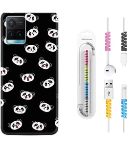 Vivo Y11S Y21S Y20 Y20S Y70 Kılıf Kablo Koruma Spiral Silikon Panda Suratları 1773