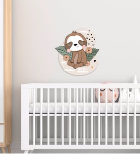 BK Gift Tembel Hayvan Tasarımlı Çocuk Odası Ahşap Duvar Süsü-1 (Beyaz)
