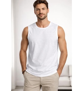 Erkek Flamlı Kumaş Sıfır Kolsuz Atlet Basic Spor Üst, Günlük Ve Fitness Kullanımına Uygun - Beyaz