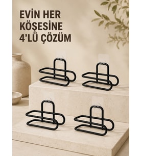 Delmeden Monte Tuvalet Kağıdı Askısı Siyah Metal Yapışkanlı Banyo Kağıtlığı 4’lü Set