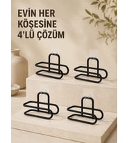 Delmeden Monte Tuvalet Kağıdı Askısı Siyah Metal Yapışkanlı Banyo Kağıtlığı 4’lü Set