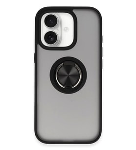 Newface Apple iPhone 16 Kılıf Montreal Yüzüklü Silikon Kapak - Siyah