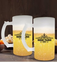BK Gift Kişiye Özel İsimli 2’li Buzlu Cam Bira Bardağı 50cl-32 (Beyaz)
