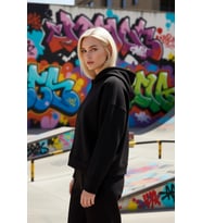 Kadın Kapüşonlu Düşük Kol Oversize Crop Sweatshirt Fonksiyonel Dayanıklı Kaliteli Konforlu