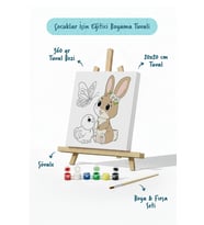 Sevimli Fil Temalı Çocuk Boyama Tuvali – Şövaleli Eğitici Boyama Seti 20x20 cm