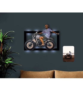 BK Gift Kişiye Özel Tam Boy Motosikletli Erkek Karikatürlü 3D Led Işıklı Ahşap Tablo-1