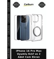 iPhone 16 Pro Max Uyumlu Kılıf ve 2 Adet Cam Ekran Cep Telefonu Koruma Kılıfı Cihaz Kabı