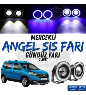 Dacia Dokker 2012-2022 Uyumlu Mercekli Angel Sis Farı Metal 76 mm Mavi Halkalı Gündüz Farı 2 Adet