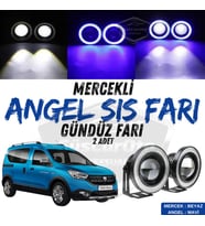 Dacia Dokker 2012-2022 Uyumlu Mercekli Angel Sis Farı Metal 76 mm Mavi Halkalı Gündüz Farı 2 Adet