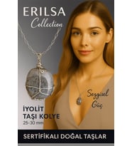 Sertifikalı Gümüş Tel Sargılı Doğal İyolit Taşı Kolye – 25-30 mm Sezgi ve Ruhsal Denge Taşı (Çok Renkli)