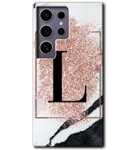 Galaxy S24 Ultra Kılıf HD Desen Baskılı Kılıf - Pembe Mermer Desenli L Harfi