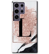 Galaxy S24 Ultra Kılıf HD Desen Baskılı Kılıf - Pembe Mermer Desenli L Harfi