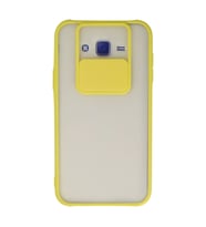 Samsung Galaxy J7 Kılıf Palm Buzlu Kamera Sürgülü Silikon - Sarı