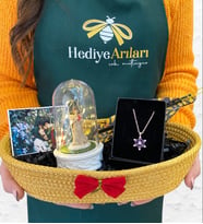 Size Özel Hediye Sepeti  Işıklı Şans Melekli Fanus & Lotus Kolye & Ahşap Tütsülük