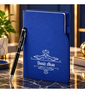 BK Gift Kişiye Özel 374 Termo Deri Tarihli Ajanda & Siyah Touch Pen Tükenmez Kalem-2
