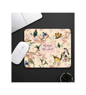 Fly High Like A Bird! Tasarım Kuş Motifli Mouse Pad 23x19cm Fare Altlığı Kaydırmaz Taban De584