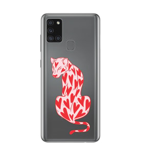 Samsung Galaxy A21S Uyumlu Çita ve Kalp Desenli Şeffaf Telefon Kılıfı