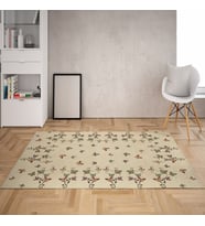 Kelebek Desenli Dijital Baskı Yıkanabilir Kaymaz Taban Modern Salon Halısı ve Yolluk (Krem)