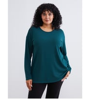 LCW EVERYDAY Yeşil Büyük Beden Bisiklet Yaka Oversize Kadın Tişört
