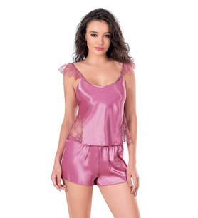 Primoda Gül Kurusu Saten Babydoll Şort Takımı 9107