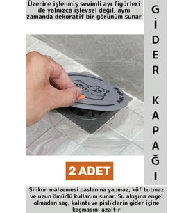 Lavabo Banyo Mutfak Pas Küf Tutmaz Ayı Figürü Koku Önleyici Kulplu Esnek Silikon Gider Kapağı 2 Adet
