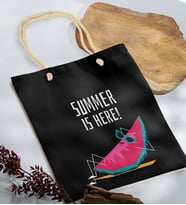 BK Gift Yaz Temalı Siyah Halat Saplı Kumaş Plaj Çantası -10, Baskılı Omuz Çantası, Alışveriş Çantası, Arkadaşa Hediye, Sevgiliye Hediye