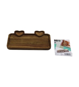 AKASYA DİKDÖRTGEN 3 BÖLMELİ=2İN1 KALP BÖLME+1 AHŞAP SERVİS SUNUM TEPSİ - TAHTASI 25 X 14 X 1.4CM (5668)