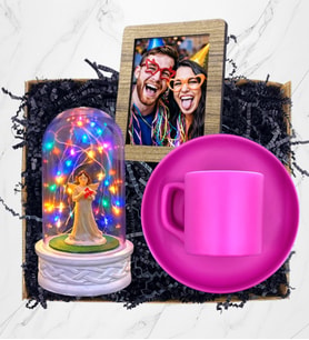 Size Özel Fotoğraflı Hediye Seti Pembe Kahve Fincanı ve Renkli Led Işıklı Fanus (Model 3)