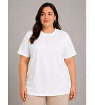 Kadın Battal Big Size Basic Tişört Bisiklet Yaka Rahat Kalıp T-Shirt - Beyaz