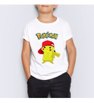 Pokemon Pikachu Unisex Çocuk Tişört T-Shirt MR-01 (Beyaz)