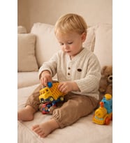 0-24 Ay Kabartmalı Çizgi Desen Erkek Bebek Çocuk Alt Üst Takım 2221 (KAHVE)