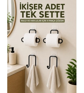 Rulo Kağıt Tutucu ve Havlu Bez Askılığı Seti 2’şer Adet Toplam 4 Parça