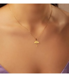 Kişiye Özel 925 Ayar Gümüş Şemsiye Kolye (Gold)